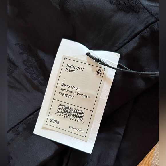 $395 NWT THEORY Size 4 HIGH RISE WIDE SLIT JACQUARD VISCOSE PANTS DEEP NAVY - Picture 5 of 16